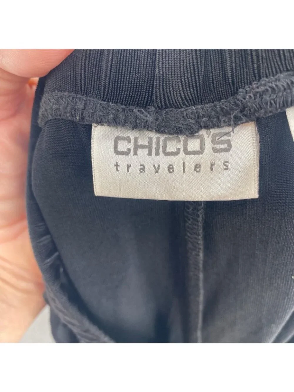 Chicos Pants Womens 1 US 8 Travelers Black Knit Stretch Straight Leg High Rise*